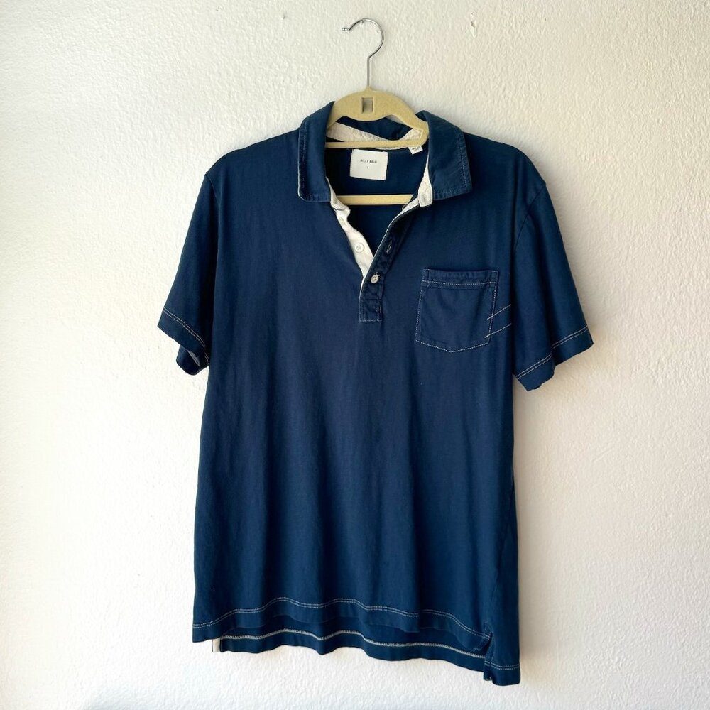 Billy Reid Blue Short Sleeve Cotton Polo Shirt Casual Mens Size Large Preppy
